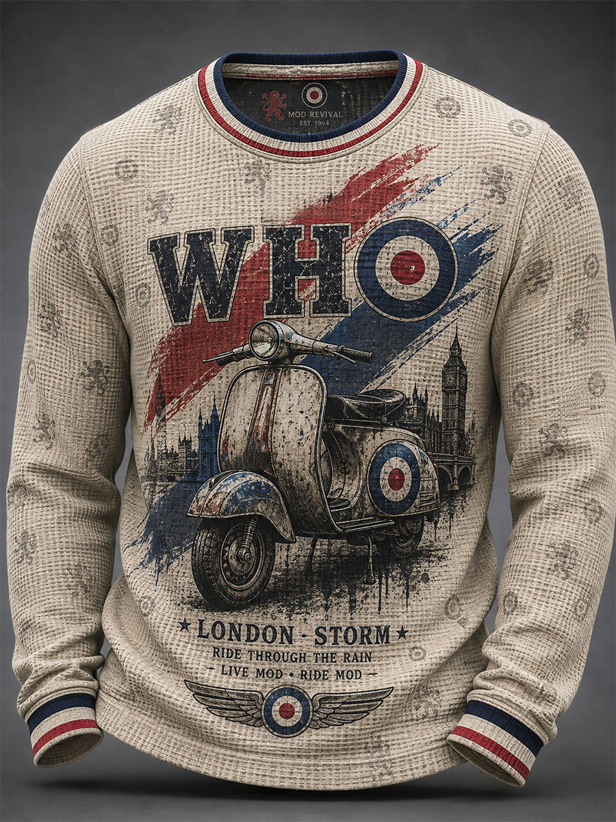Men's UK Mods Music Lover The Who Printed Long-Sleeve Waffle Top