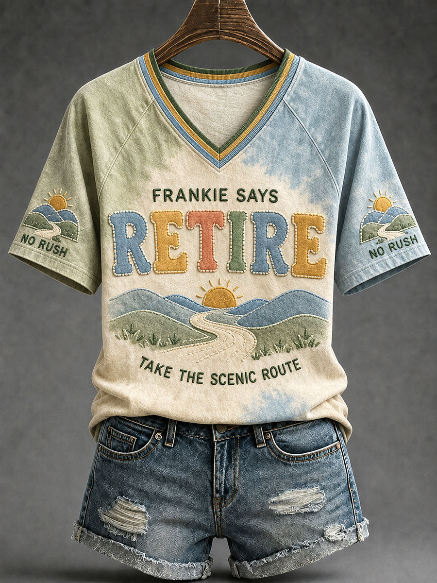 Women's "Frankie says retire" V-neck T-shirts