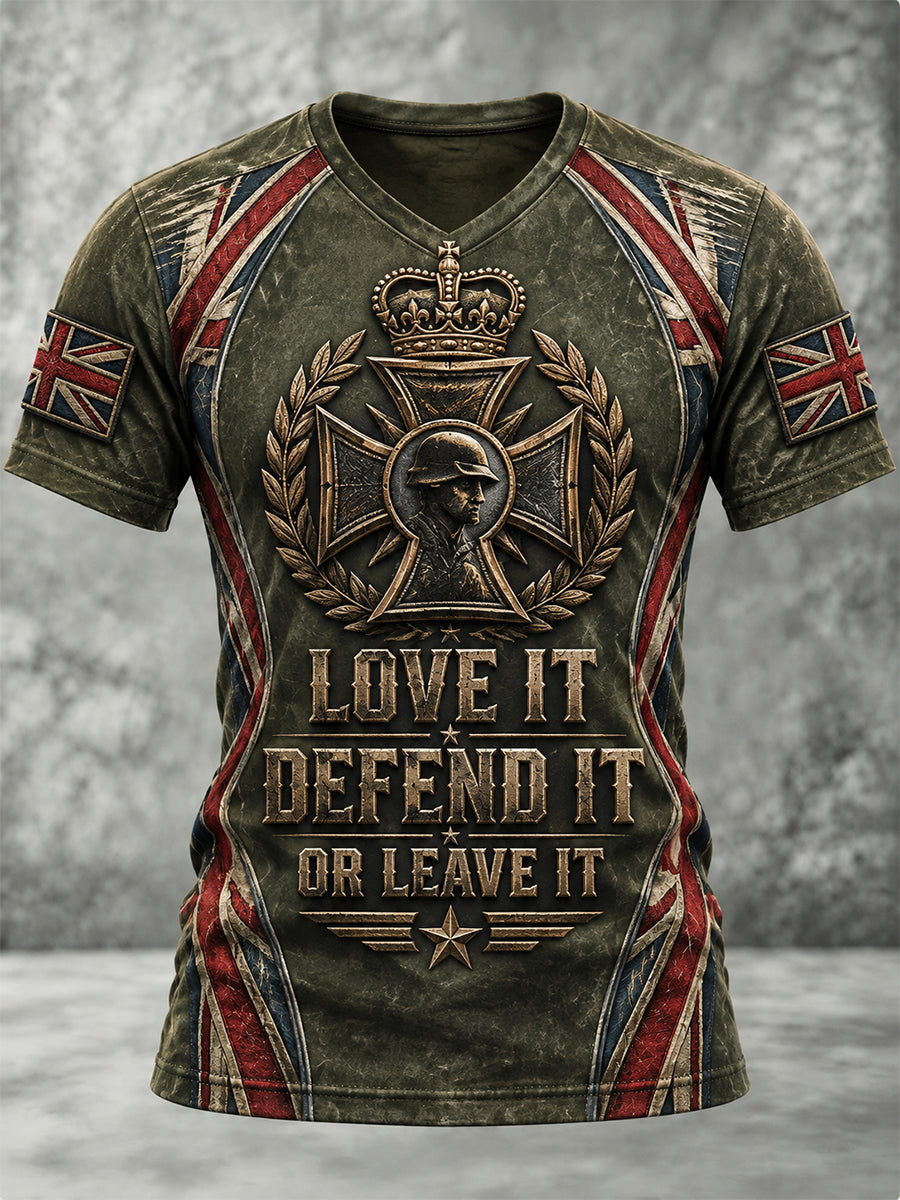 Women's British Veteran LOVE IT, DEFEND IT, OR LEAVE IT Print Zip-up T-Shirts