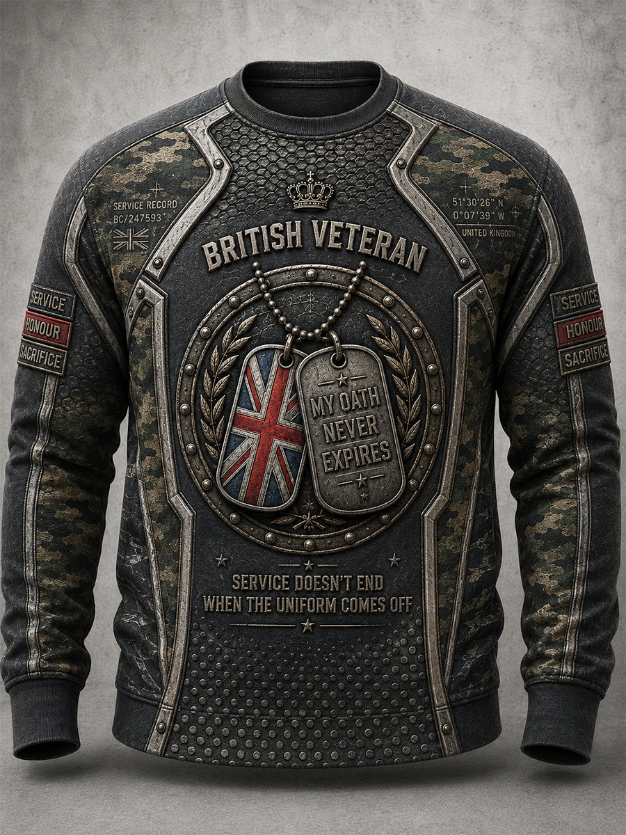 Men's British Veteran Commemorative Print Long-Sleeve Sweatshirt