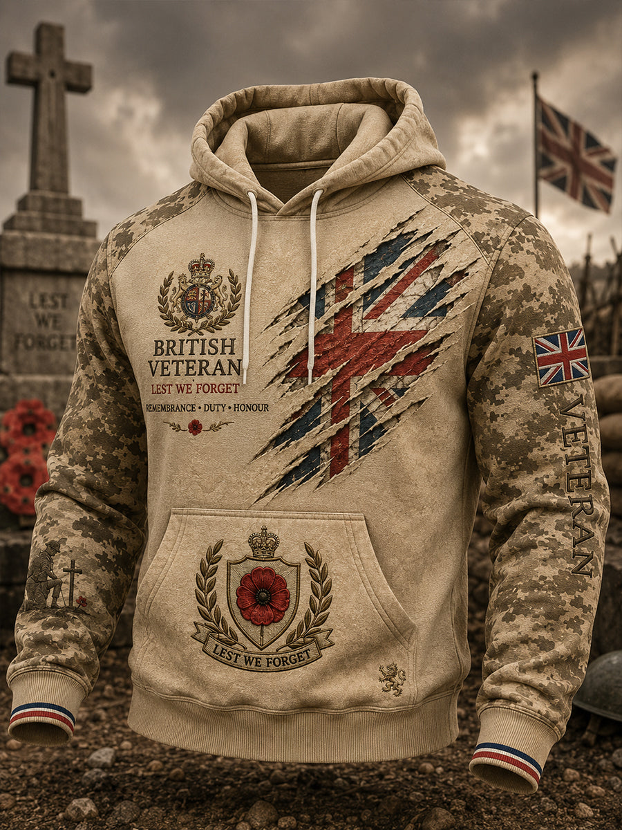 Men's Vintage Veteran-Themed Graphic Hoodie
