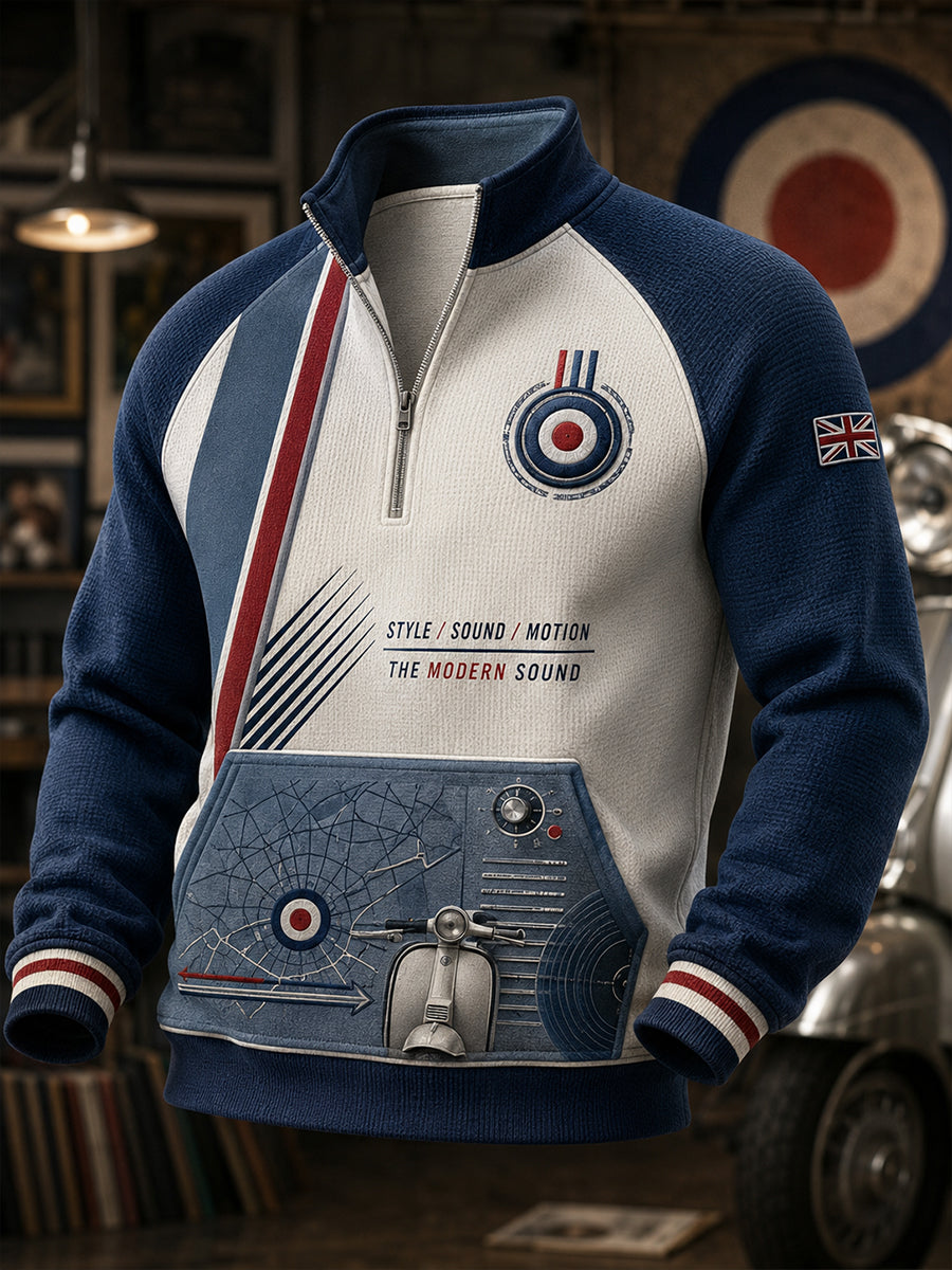 Men's Paul Weller and British Mod Culture Half-Zip Stand Collar Sweatshirt