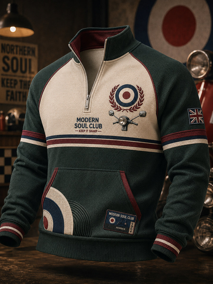 Men's Paul Weller and British Mod Culture Half-Zip Stand Collar Sweatshirt
