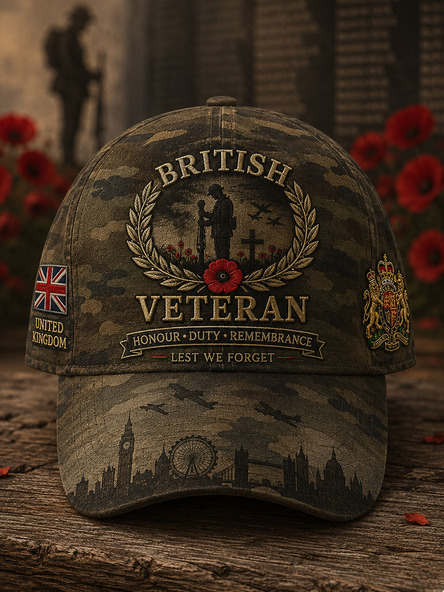 Men's Vintage-Style Cap Featuring Camouflage And Veteran Commemorative Prints