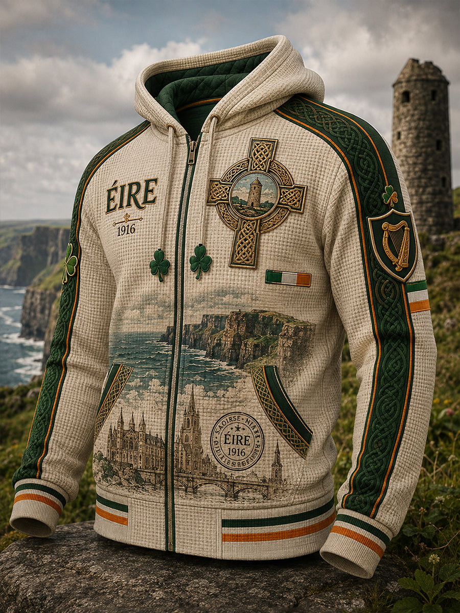 Men's Irish Patriotic Commemoration Waffle Hooded Jacket