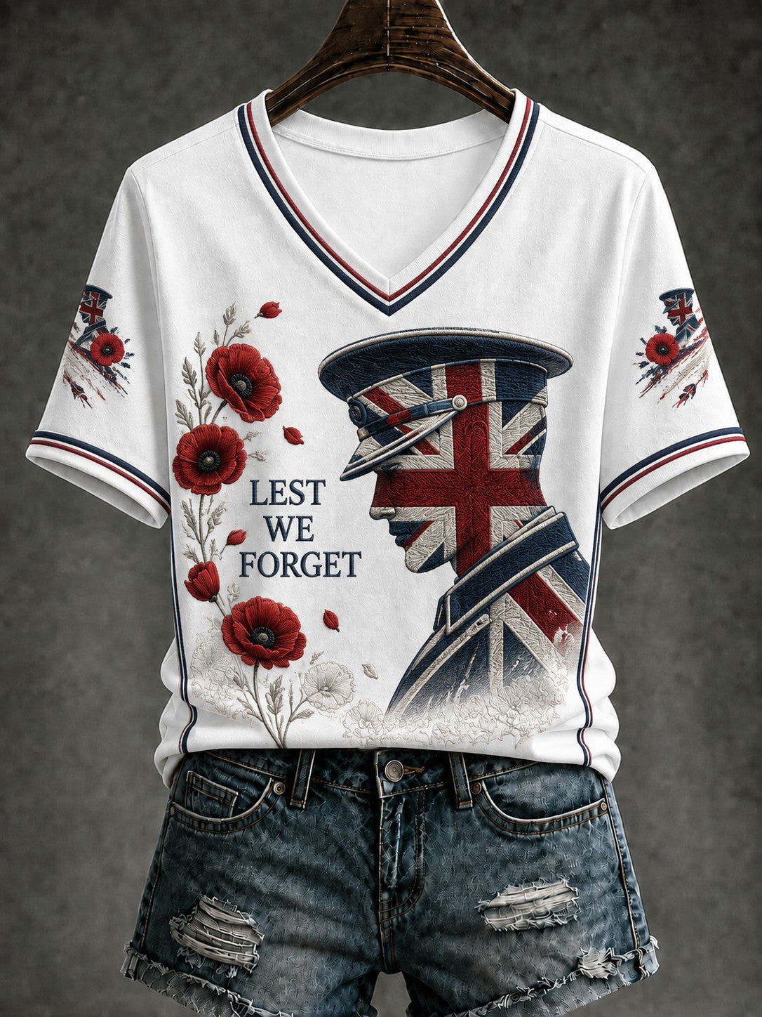 Women's Lest We Forget Printed V-neck T-shirt