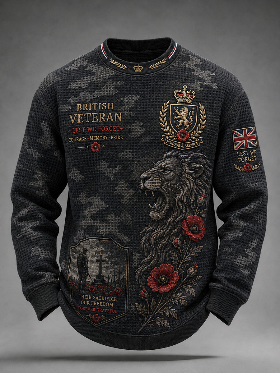 Men's Veteran Memorial Camo-Print Long-Sleeve Waffle-Knit Top