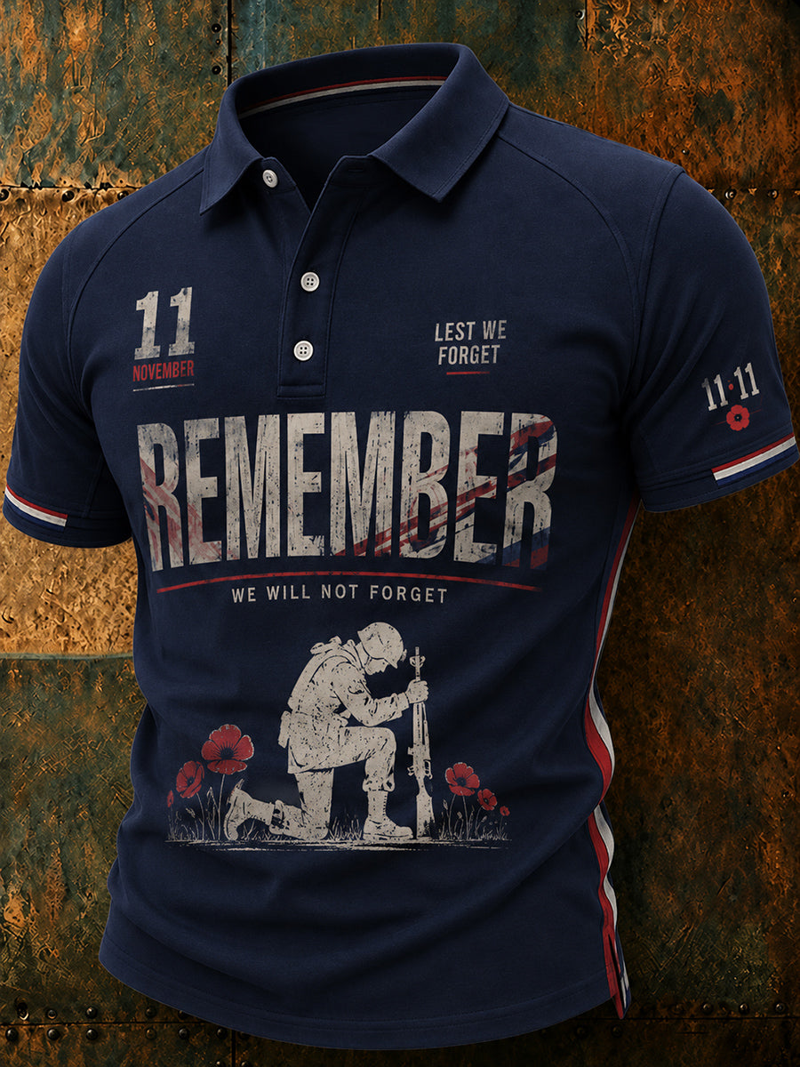 Men's Nostalgic Remembrance Day Patterned Polo-Shirt