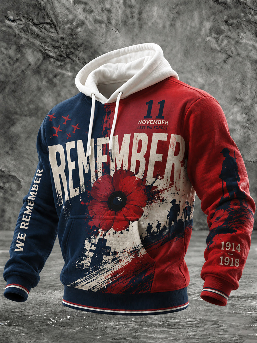 Men's Nostalgic Remembrance Day Patterned Hoodie
