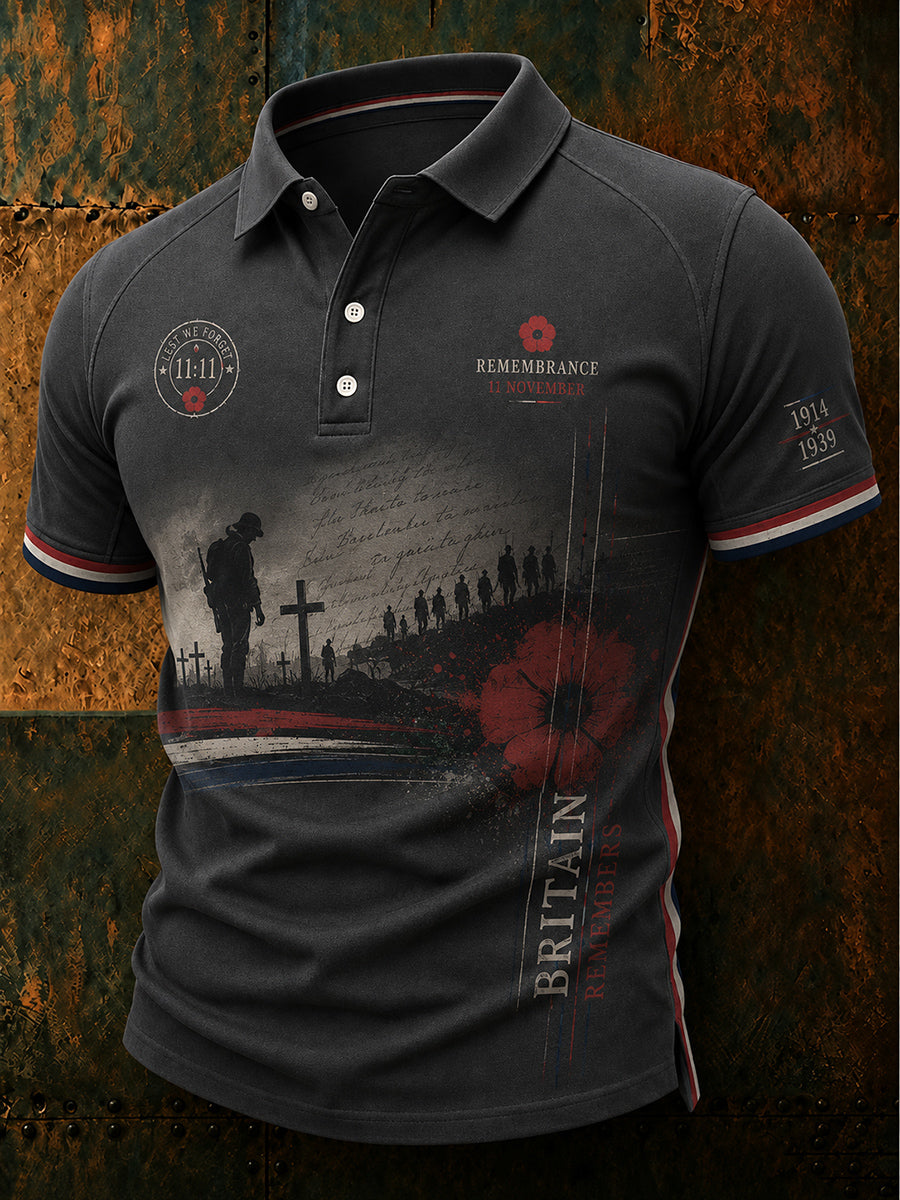 Men's Nostalgic Remembrance Day Patterned Polo-Shirt