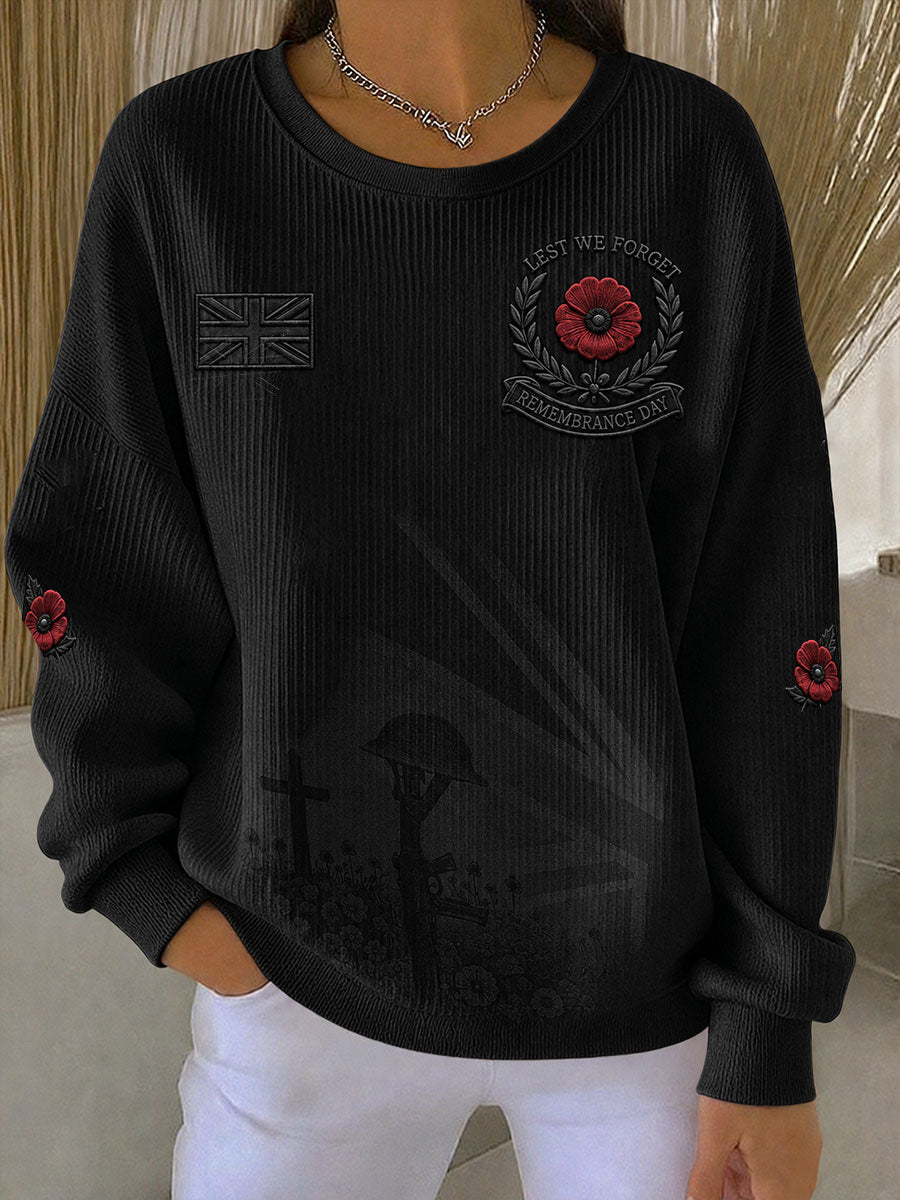 Women's Remembrance Day Lest We Forget Ribbed Round-Neck Sweatshirt