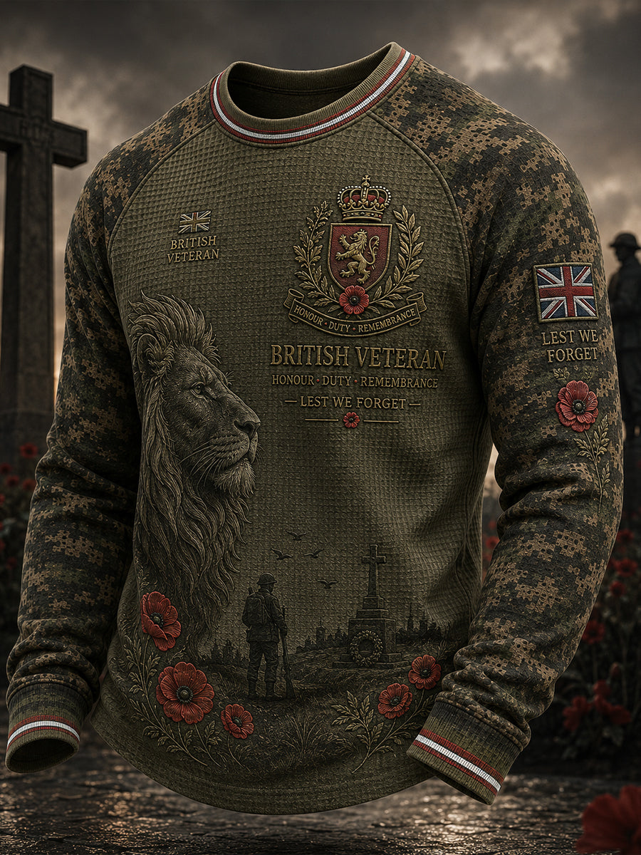 Men's Vintage-Style Camo-Print Waffle-Knit Raglan Long-Sleeve Top