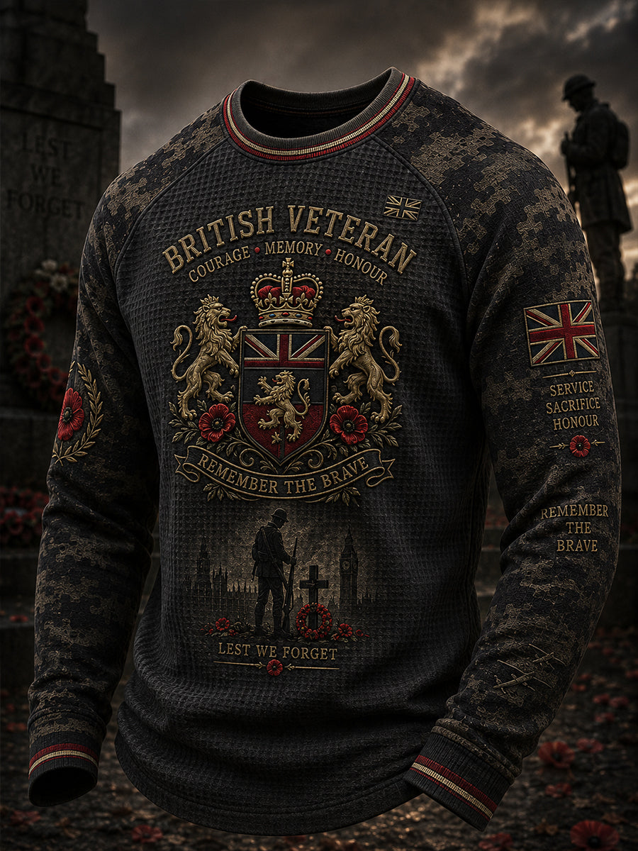 Men's Vintage-Style Camo-Print Waffle-Knit Raglan Long-Sleeve Top