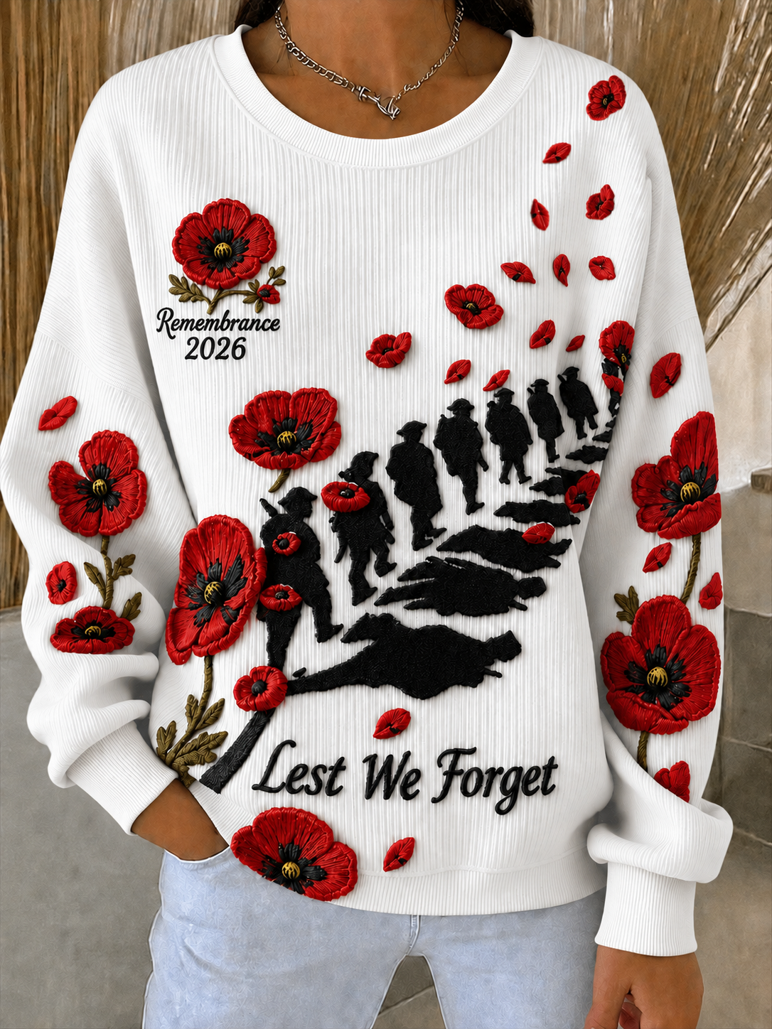 Women's Remembrance Day Ribbed Round-Neck Sweatshirt