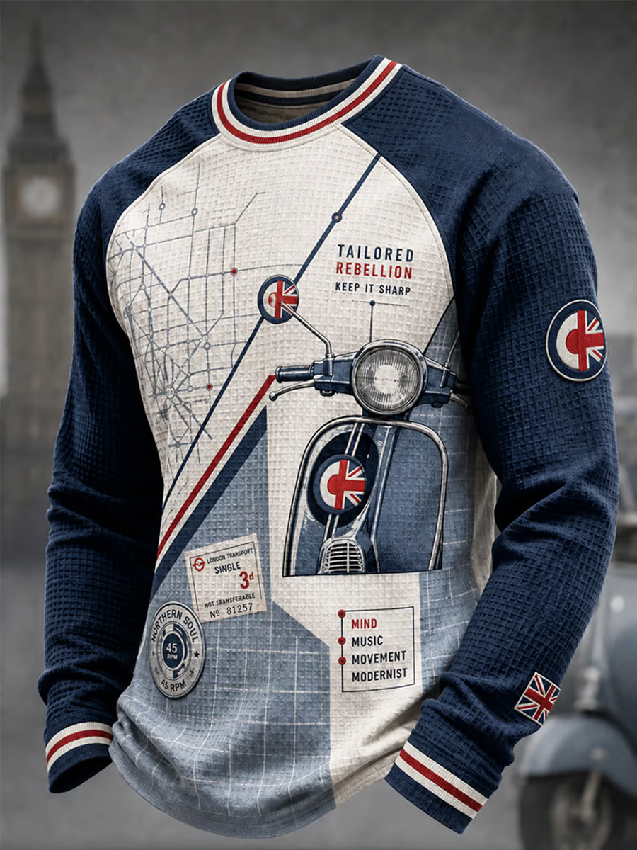 Men's UK Music Lover Mods Culture Printed Waffle Sweatshirt