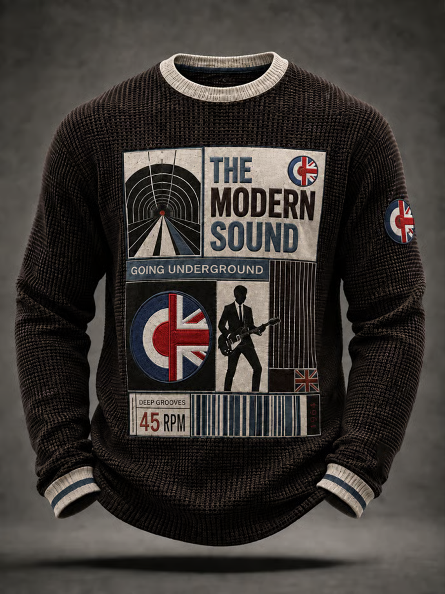 Men's UK Music Lover Mods Culture Printed Waffle Sweatshirt