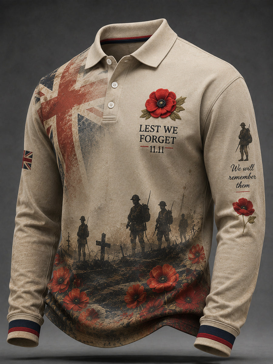 Men's Remembrance Day Lest We Forget Printed Long Sleeves Shirt