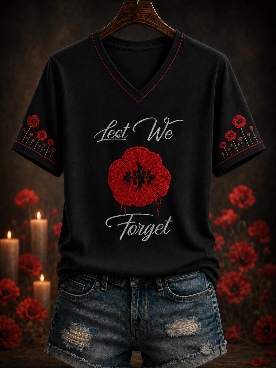 Women's Remembrance Day Printed V-neck T-shirt