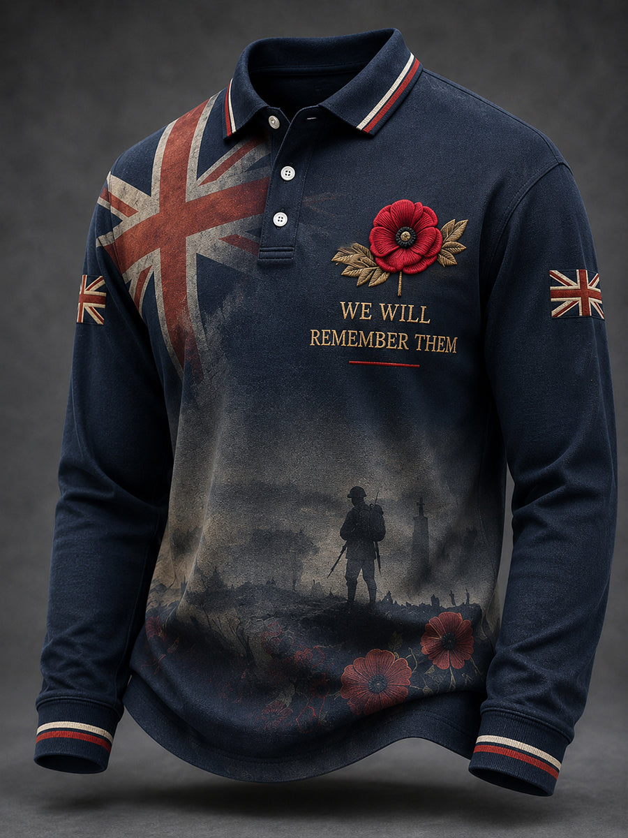 Men's Remembrance Day Lest We Forget Printed Long Sleeves Shirt