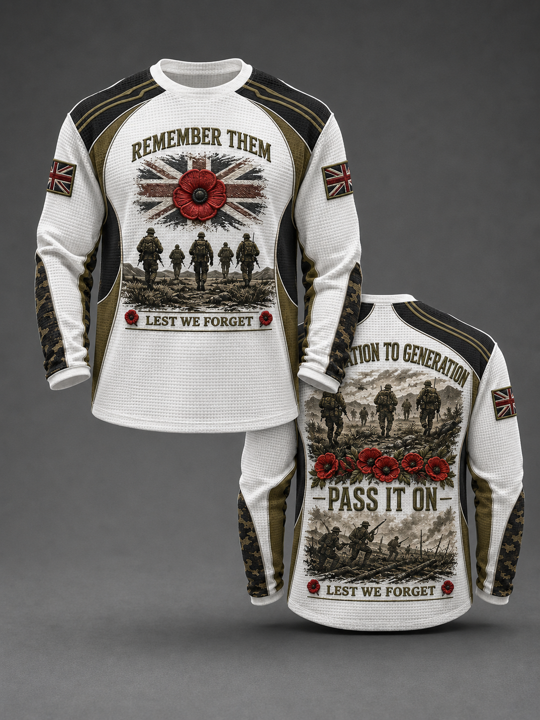 Men's REMEMBER THEM GENERATION TO GENERATION PASS IT ON LEST WE FORGET Waffle Long Sleeve T-Shirt