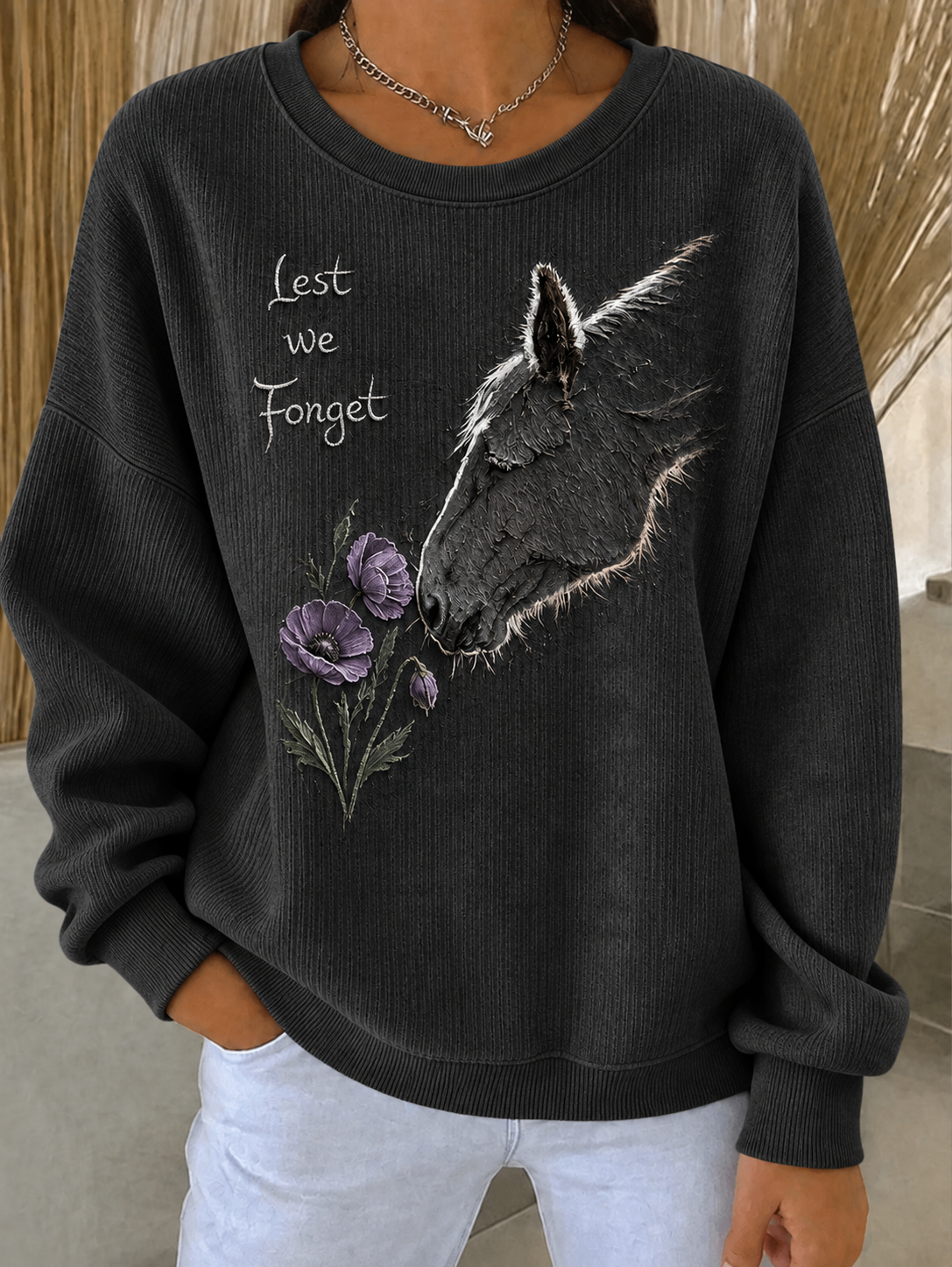 Women's Remembering The Animals Of War Ribbed Round-Neck Sweatshirt