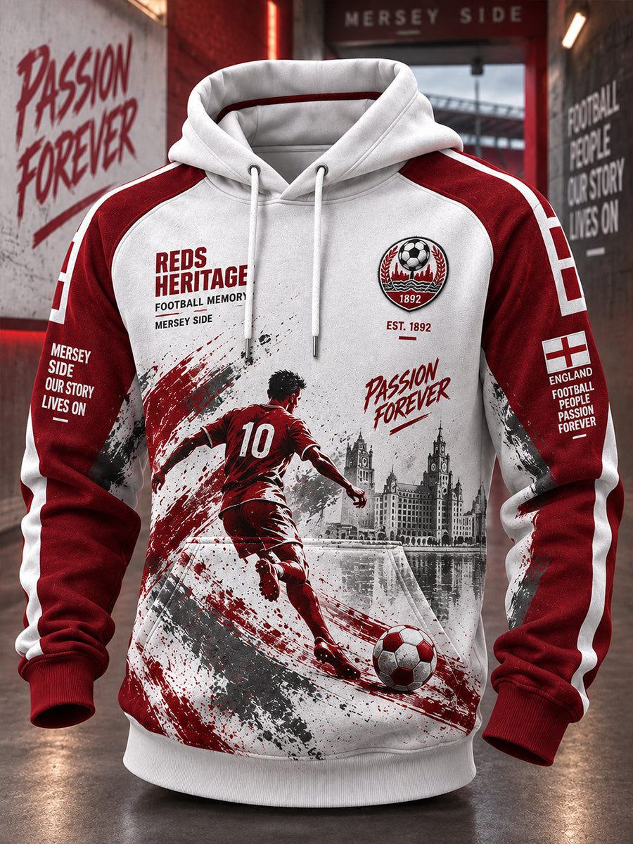 Men's Long-Sleeve Hooded Sweatshirt With Soccer-Themed Print