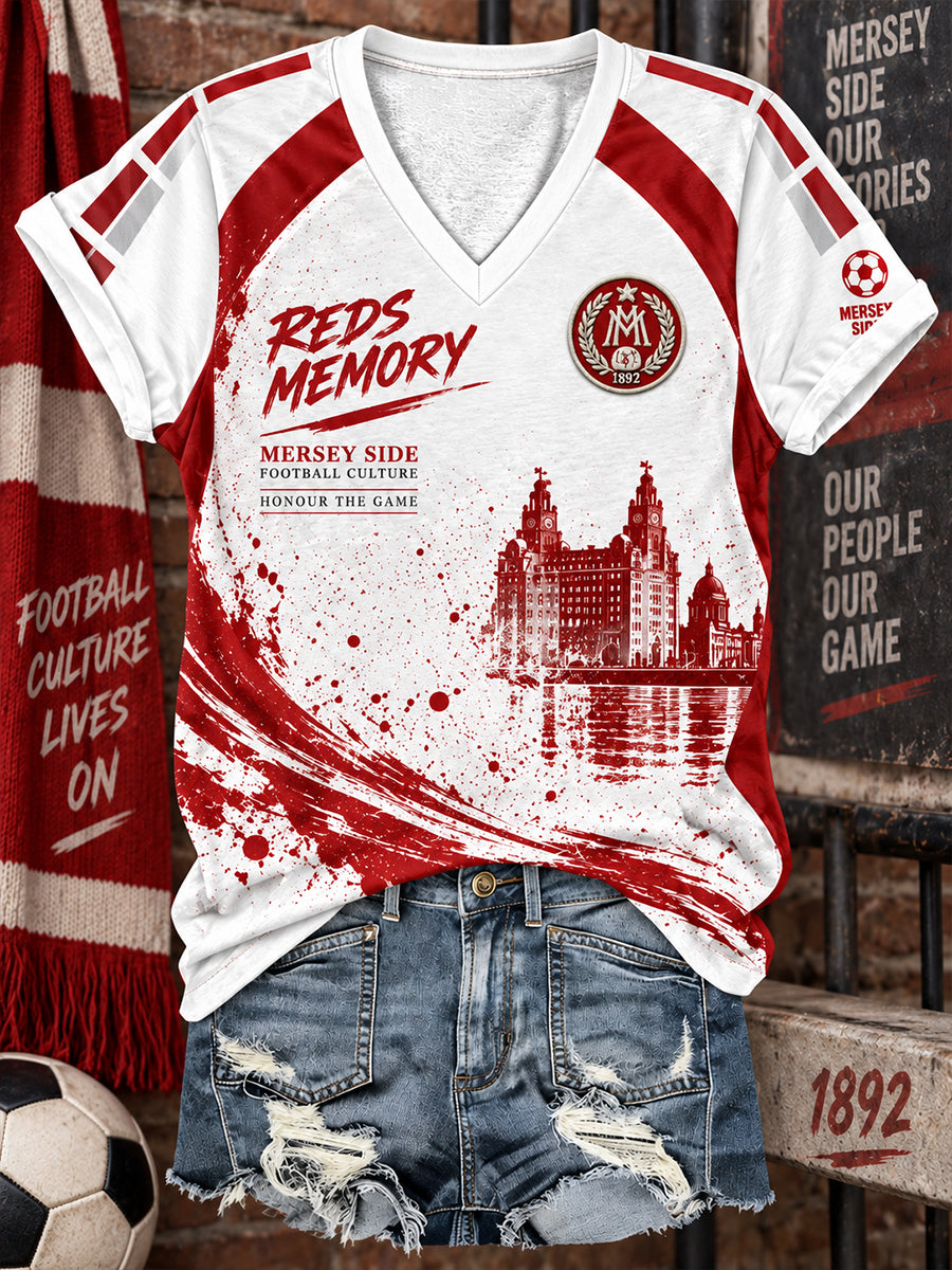 Women's Short-Sleeve Raglan T-Shirt With Soccer-Themed Print