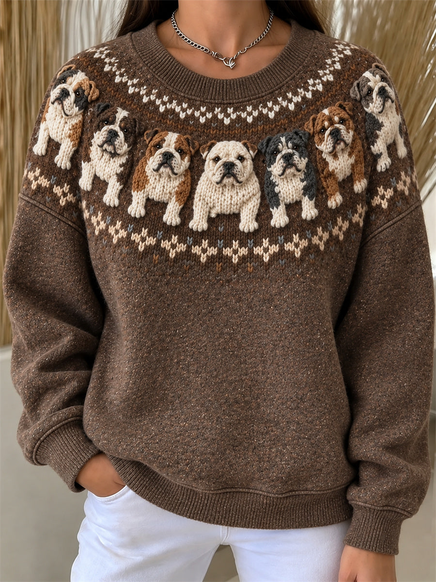 Women's Vintage Bulldogs Yoke Isle Print Loose Fit Sweatshirt