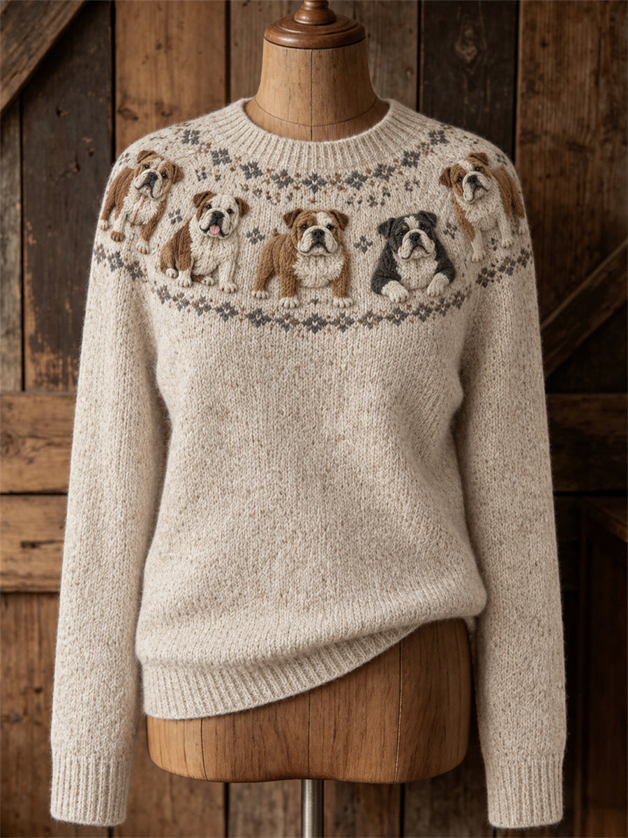 Women's Vintage Bulldogs Yoke Isle Print crew neck sweater