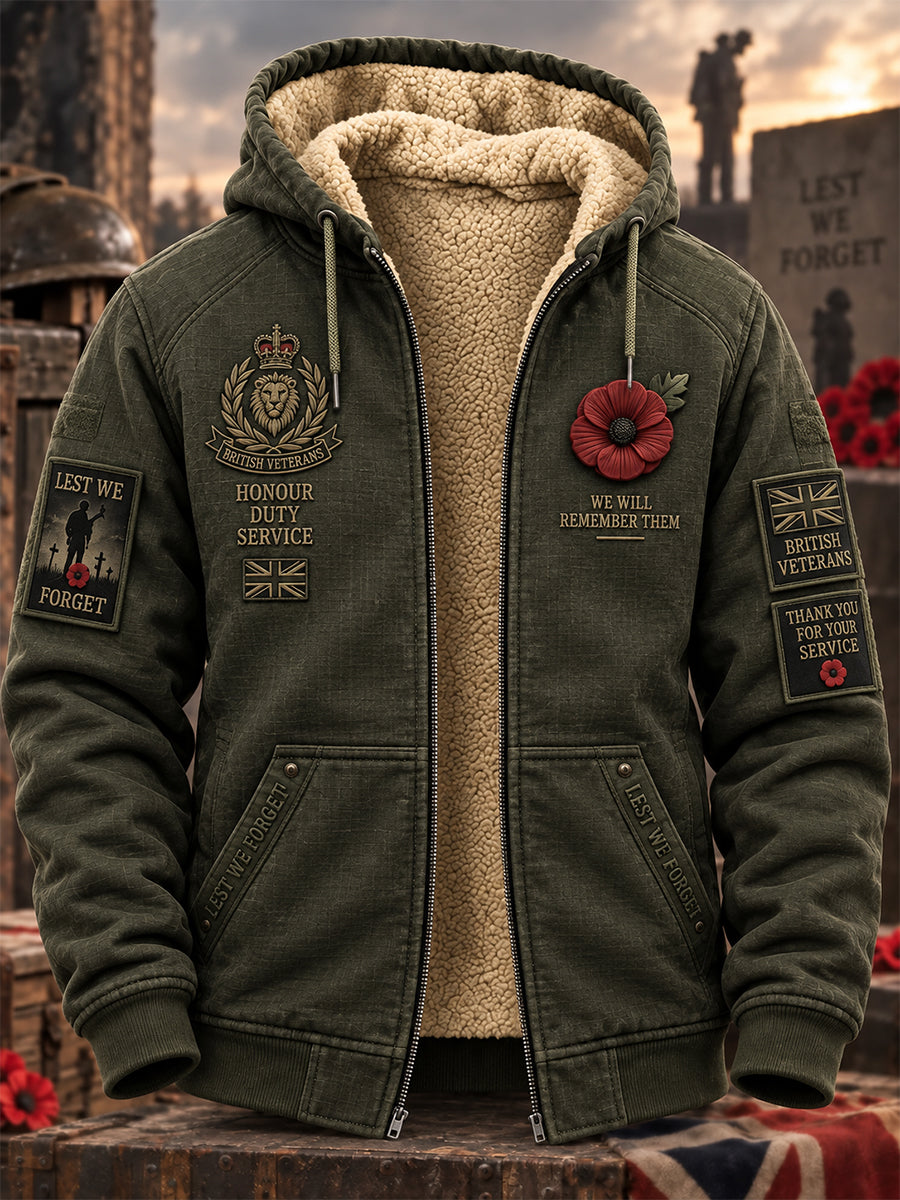 Men's Remembrance Day Lest We Forget Fleece-Lined Hooded Jacket