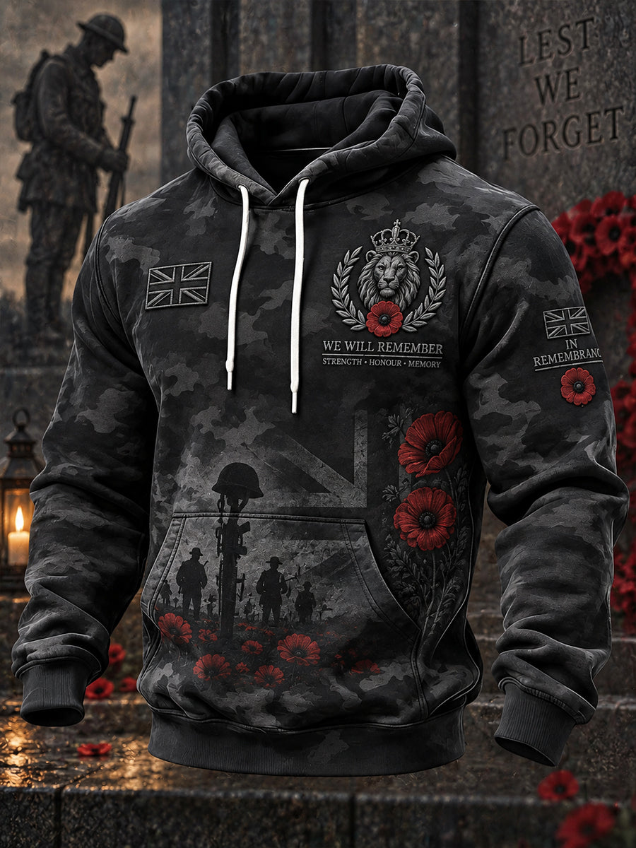 Men's Long-Sleeve Hooded Sweatshirt With Veteran Memorial Graphic Print