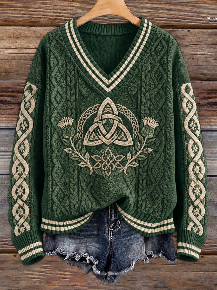 Women's Celtic style V-neck imitation sweater