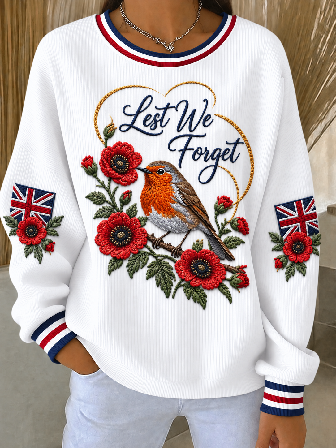 Women's Remembrance Day Ribbed Round-Neck Sweatshirt