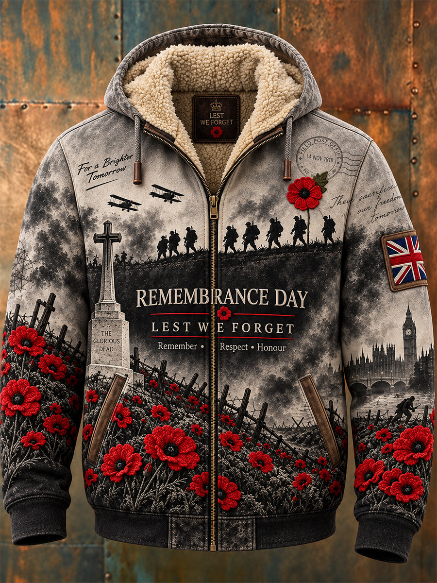 Men's Remembrance Day Lest We Forget Fleece-Lined Hooded Jacket