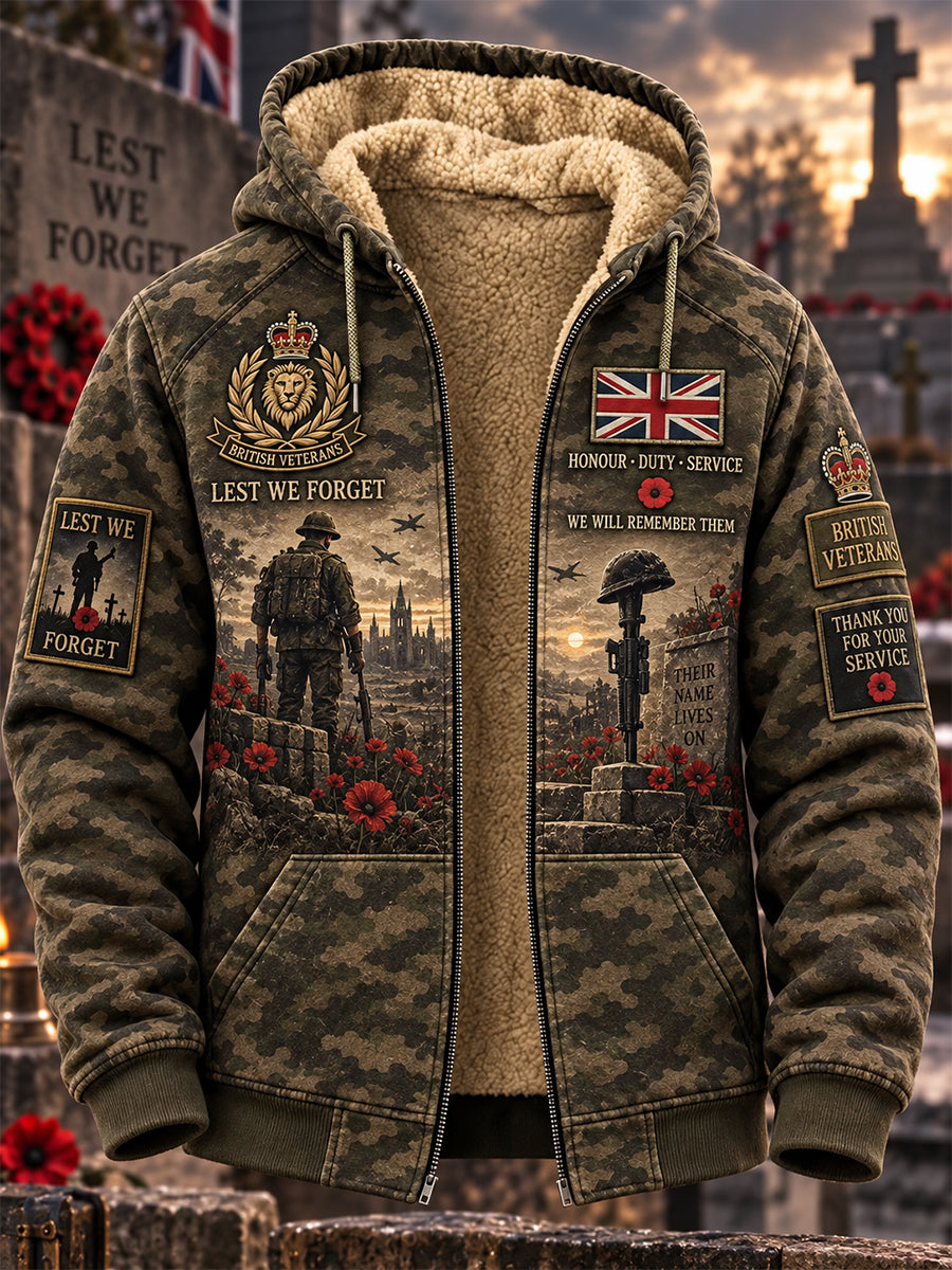 Men's Remembrance Day Lest We Forget Fleece-Lined Hooded Jacket