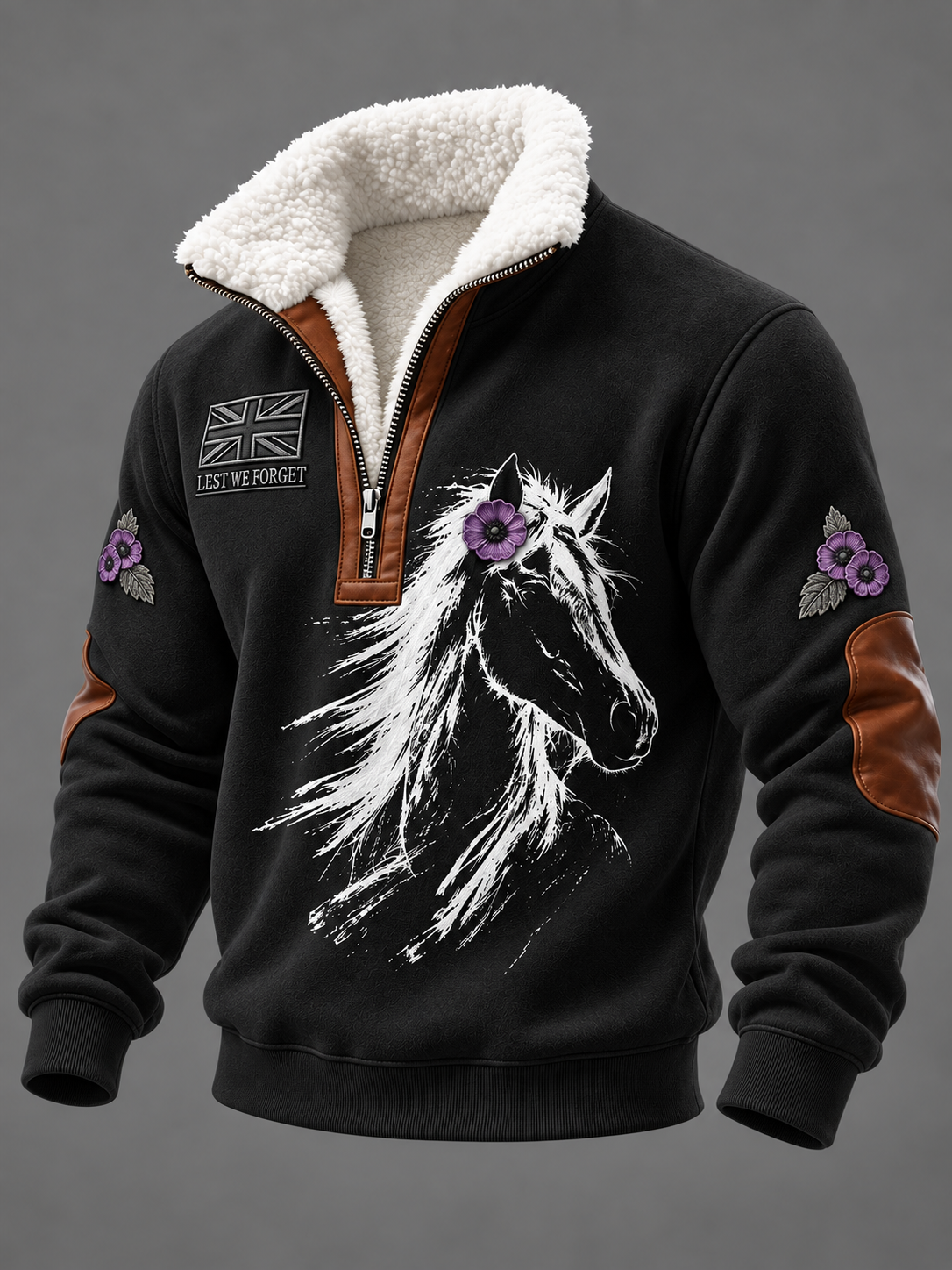 Men's Remembering The Animals Of War Plush Stand Collar Shirt