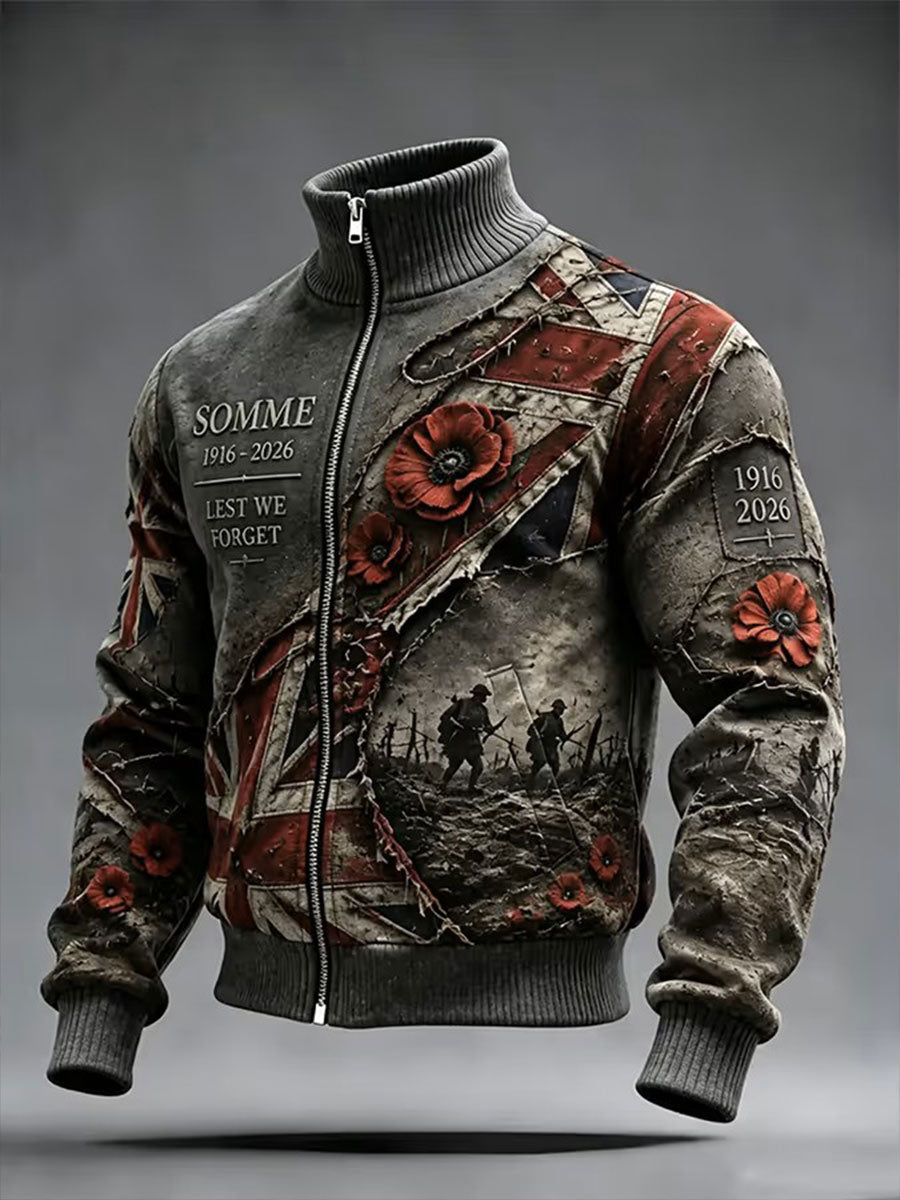 Men's Lest We Forget Print Zip-up Hoodie
