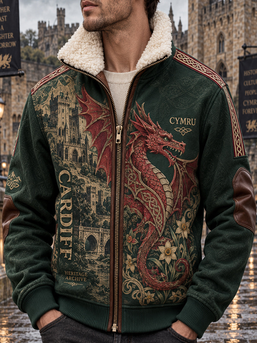 Men's Vintage Britsh Wales Printed Long-sleeve Jacket