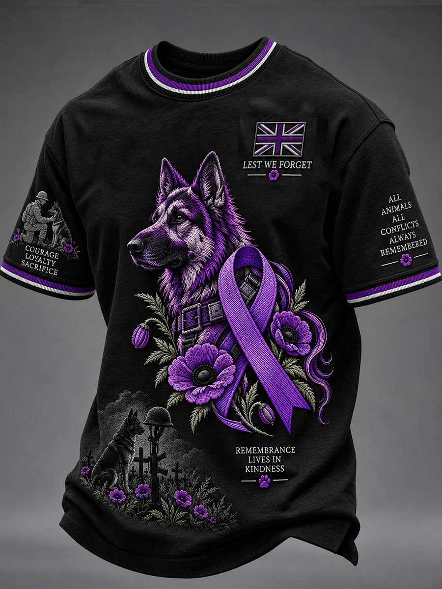 Men's Lest We Forget Military Dog Print Short Sleeves T-shirt