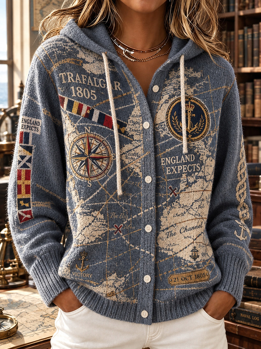 Women's Vintage British Trafalgar Day Printed Knitted Coat