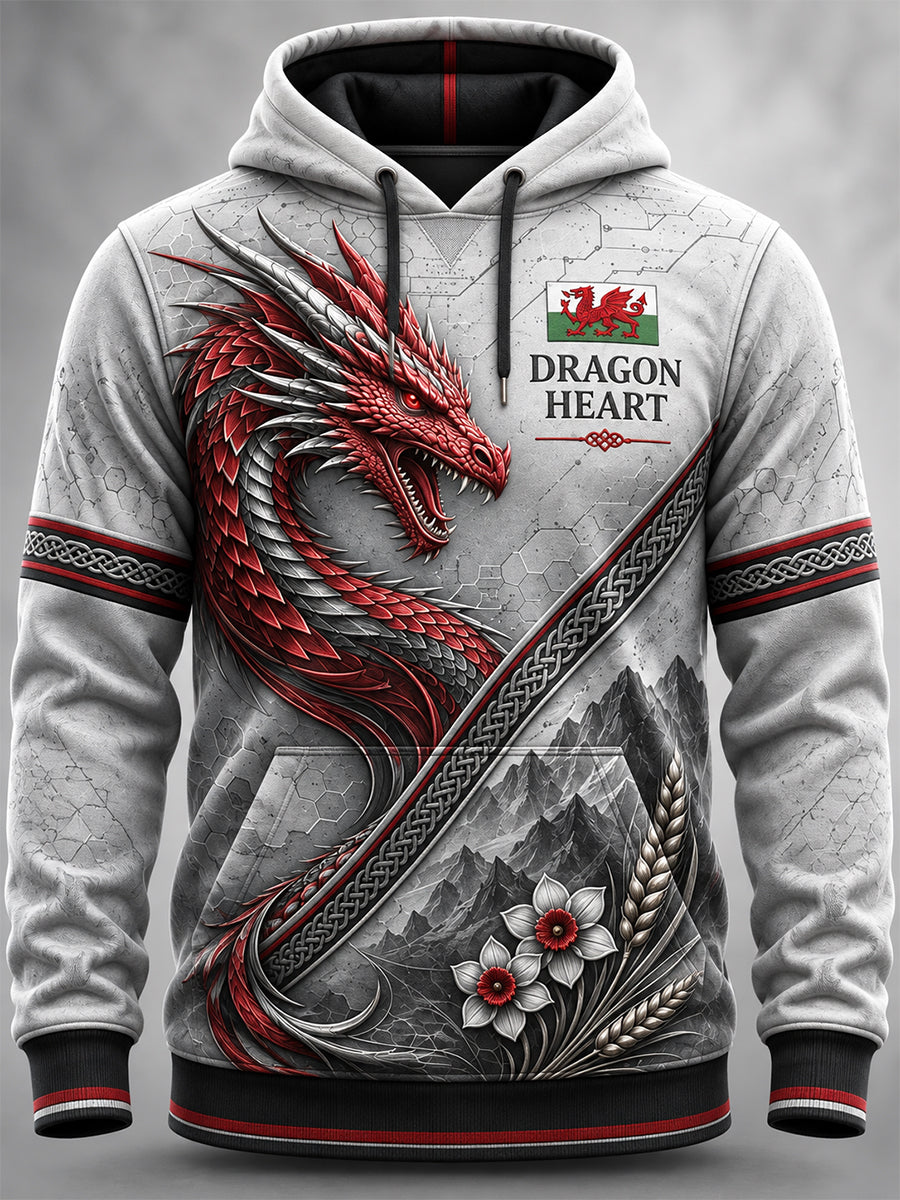 Men's Welsh Cultural Element Art Print Hooded Sweatshirt