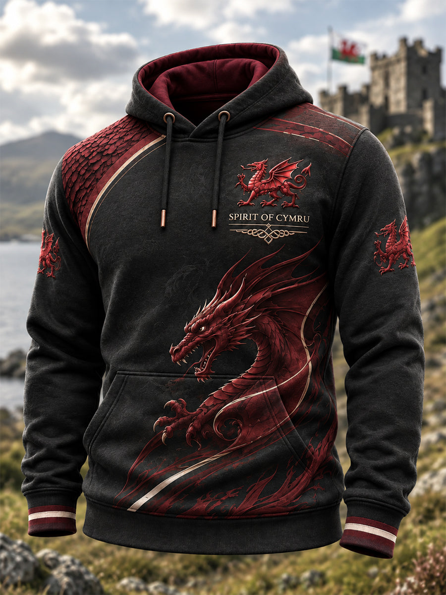 Men's Welsh Cultural Element Art Print Hooded Sweatshirt