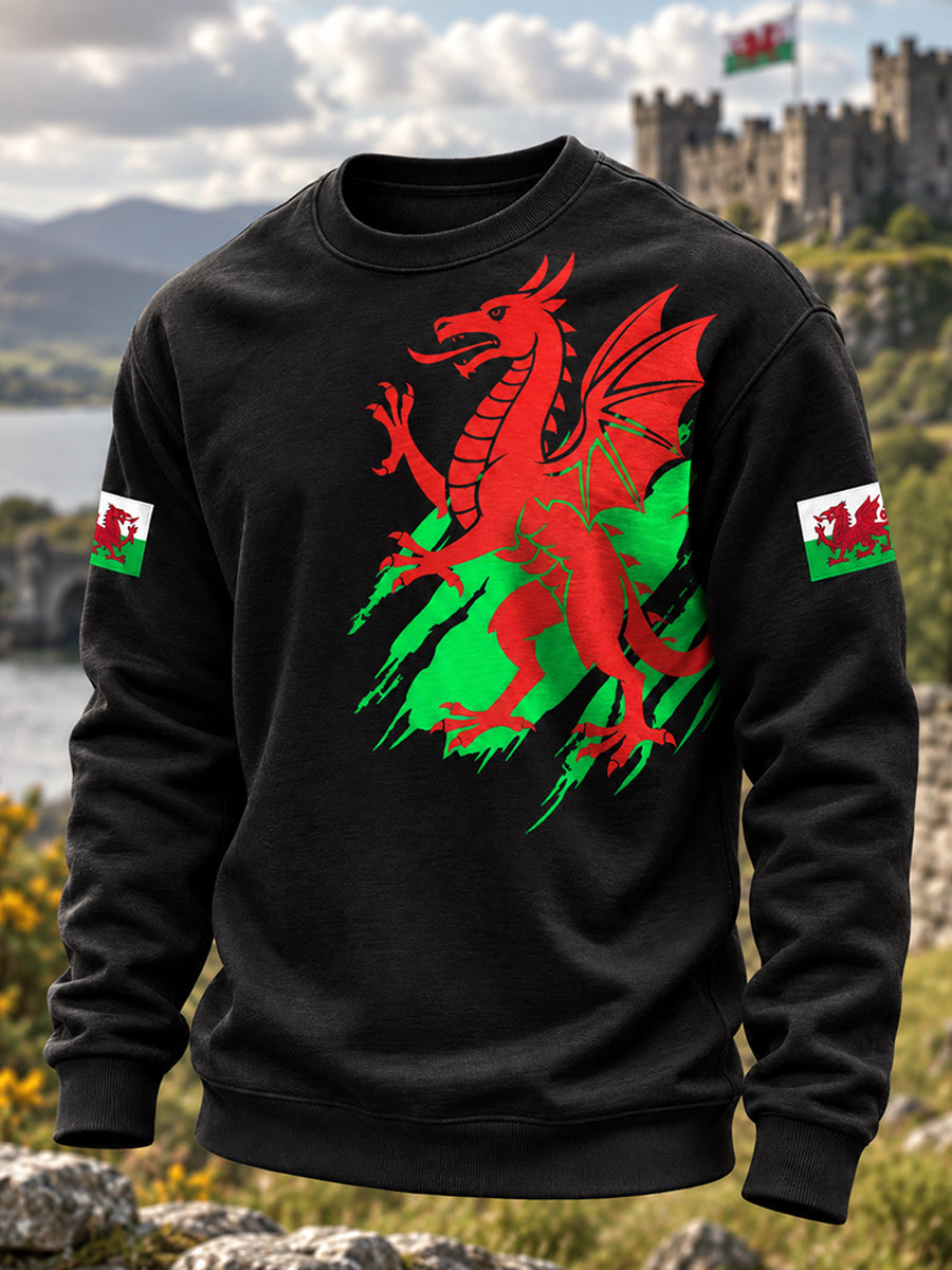 Men's Welsh Cultural Element Art Print Crew-Neck Sweatshirt