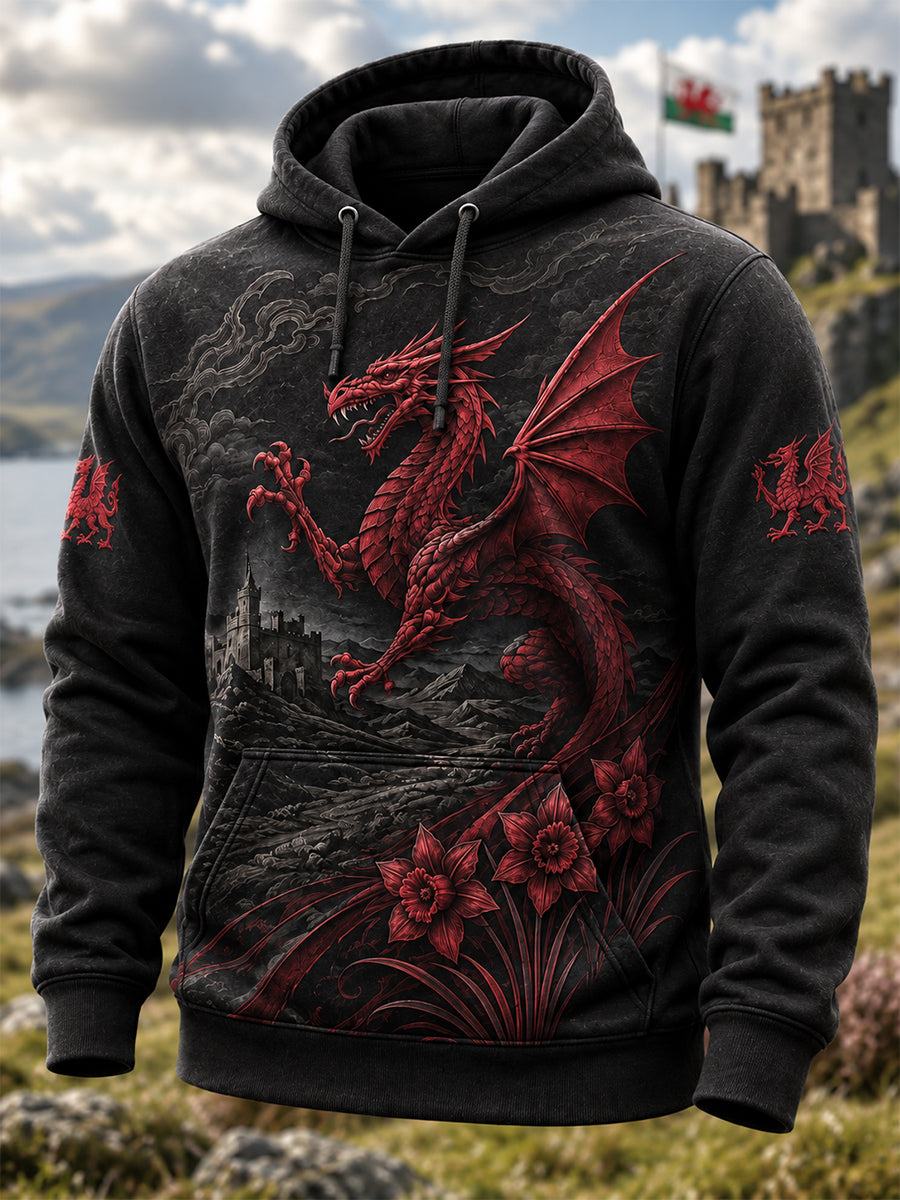Men's Welsh Cultural Element Art Print Hooded Sweatshirt
