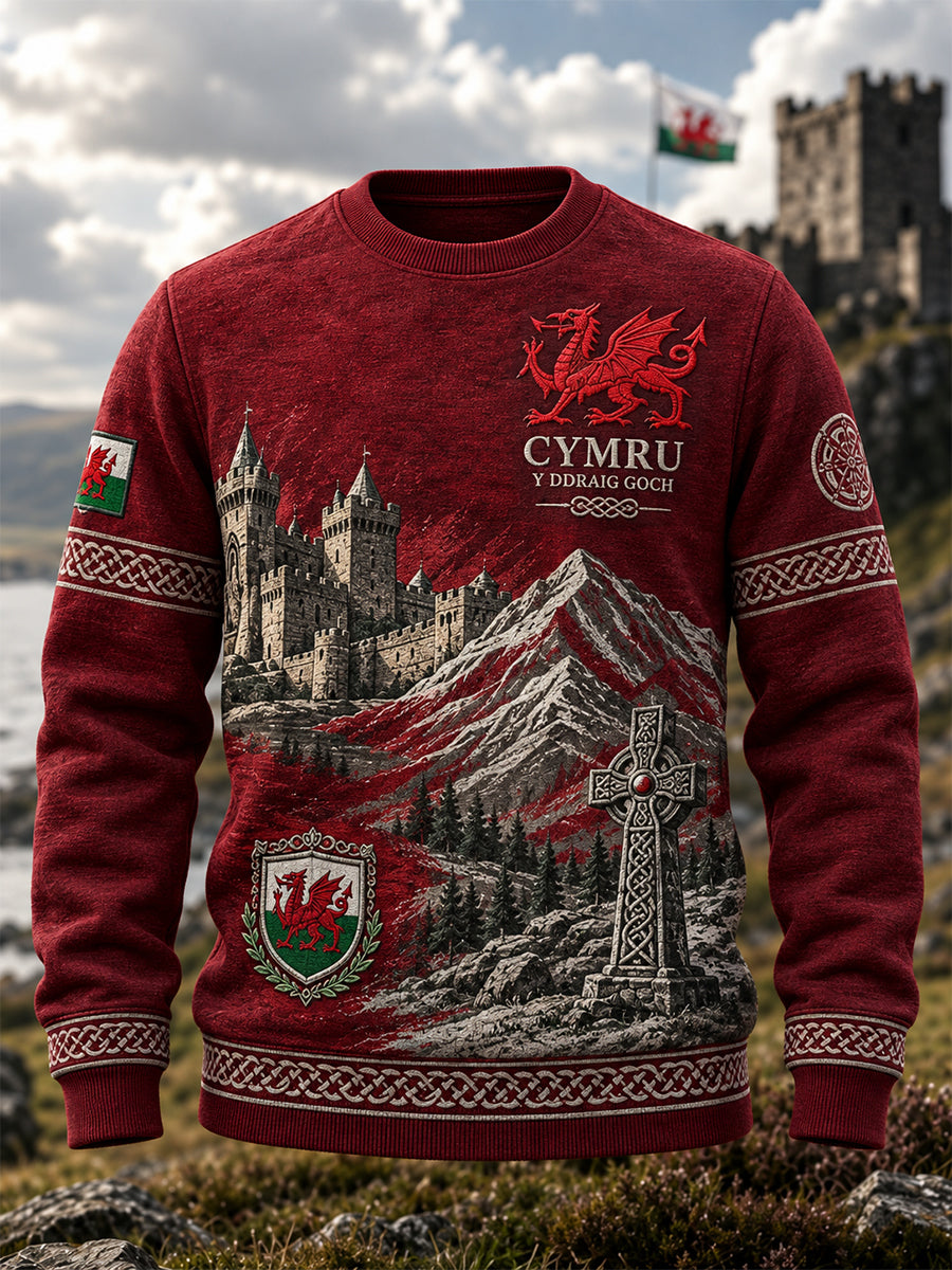 Men's Welsh Cultural Element Art Print Crew-Neck Sweatshirt
