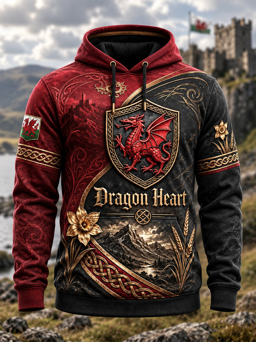 Men's Welsh Cultural Element Art Print Hooded Sweatshirt