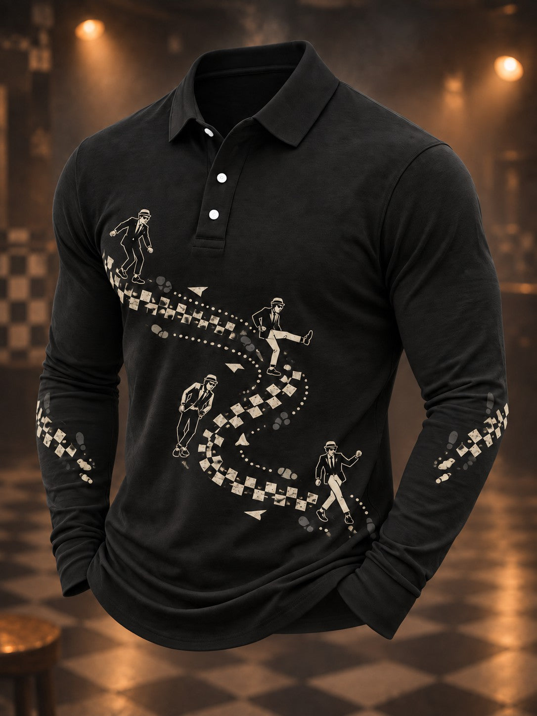 Men's Ska Revival Style Printed Long Sleeve Shirt