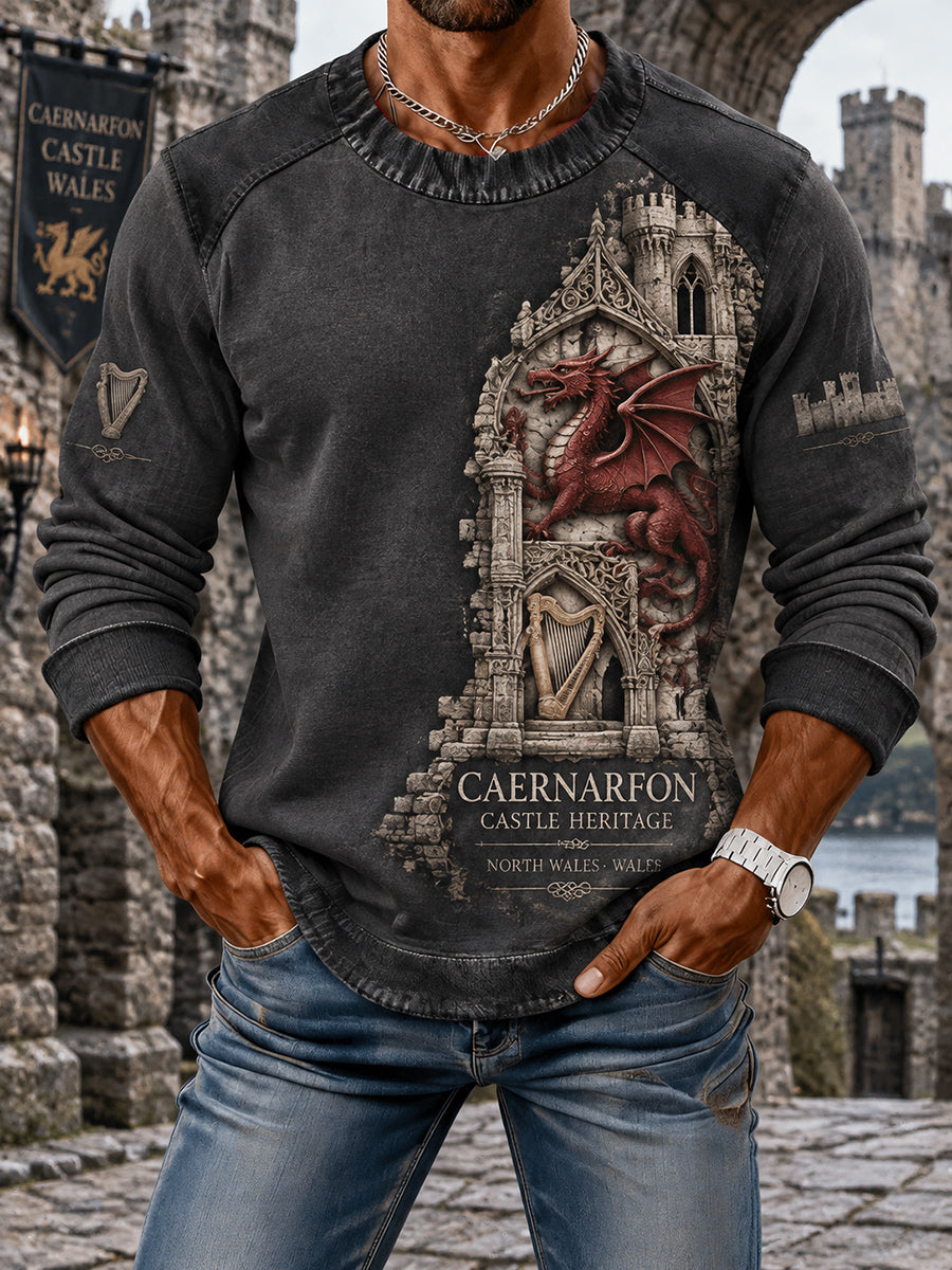 Men's Crew-Neck Vintage Britsh Wales Printed Hoodie