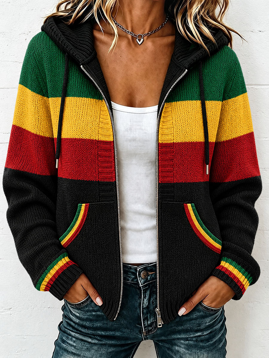 Women's Reggae Inspired Cozy Knit Hooded Cardigan