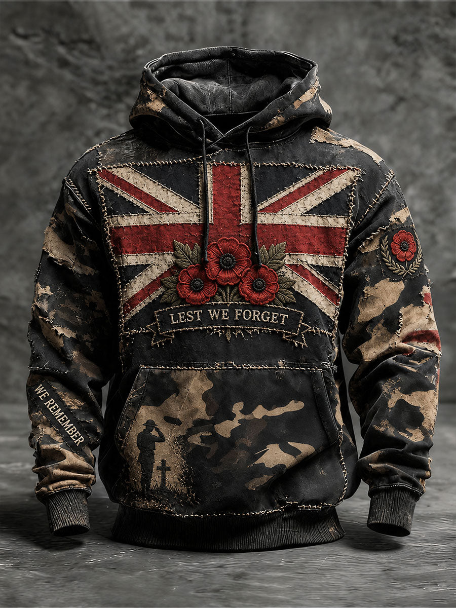 Men's Lest We Forget Print Oversized Drop-Shoulder Hoodie With Pockets